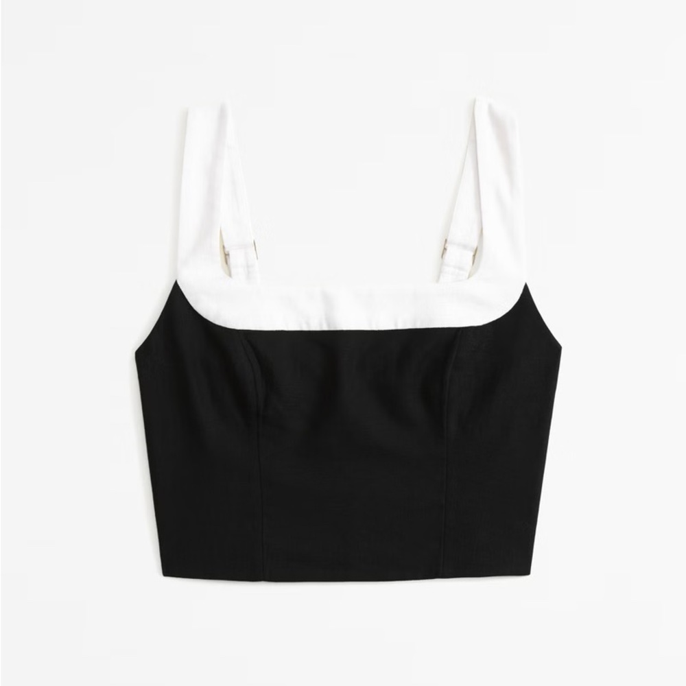 Abercrombie & Fitch Black and White Linen Blend Crop Tank Top